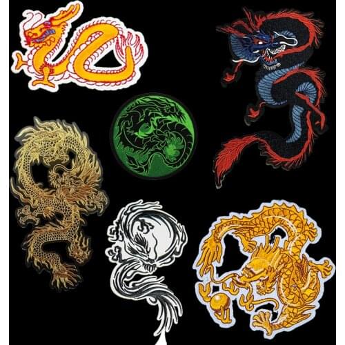 Chinese Dragons With Ball Embroidered Patches Sew Iron On Badges For Dress Bag Jeans Hat T Shirt DIY Appliques Craft Decor
