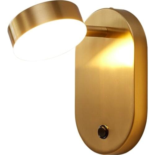 Full copper LED oval wall lamps luxury modern bedroom bedside lamp Nordic with switch bedside light study reading sconces lights