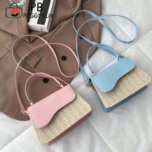 Mini Shoulder Bags Vintage Woven PU Leather Patchwork Messenger Bag Casual Women Top-Handle Flap Handbags for Women