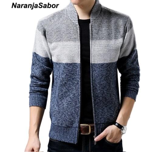 NaranjaSabor Mens Sweaters Autumn Winter Warm Zipper Pullover Casual Jackets Thermal Cardigans Male Knitwear Men Clothes N447