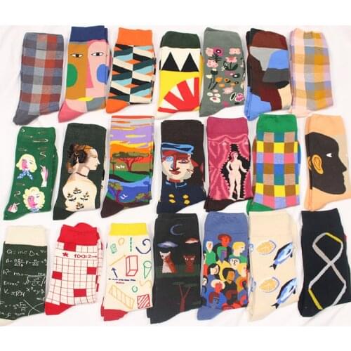 Q Designer Original Retro Geometric Trend Socks Cotton Couple Socks Street Skateboard Socks Women Funny Pattern Mid Tube Sock