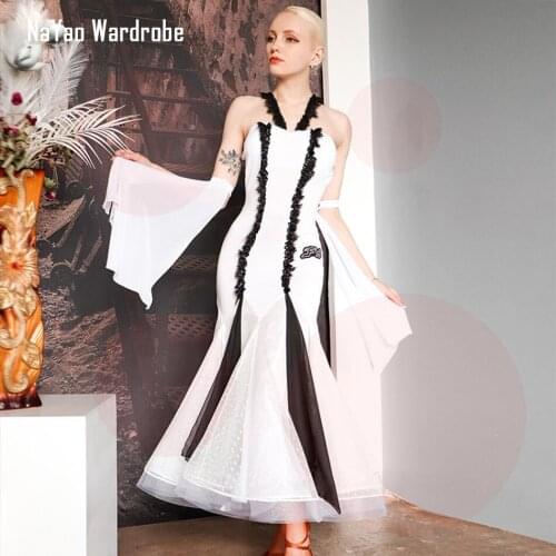 2021 New TL707 Bare Shoulder Latin Dance Dress Women Patchwork with Armwear Performance Modern Dance Dress Latino Dancewear