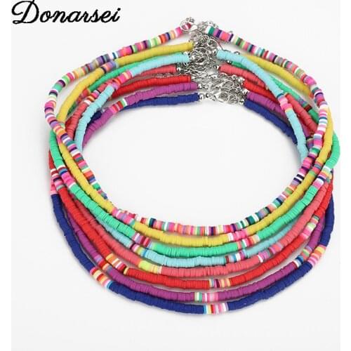 Donarsei 2021 New Fashion 4mm Clay Choker Necklace For Women Beach Bohemian Handmade Adjustable Colorful Soft Pottery Necklace
