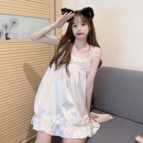 Japanese Cute Pajamas for Women 2021 Summer New Sweet Lace Sexy Sling Nightdress Home Wear Thin kawaii clothing lolita dress