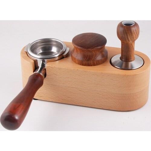 58mm Coffee Tamper Holder Solid Wood Espresso Tamper Mat Stand Coffee Maker Support Base Rack with Anti-skid Pads Barista Tools