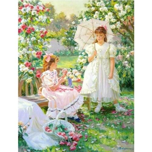 Full square 5d diy diamond painting cross stitch flower garden sisters diamond embroidery picture home decorative mosaic kit art