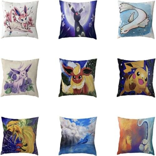 Promotion Cartoon Pokemon Pattern Cushion Cover Polyester Peach Skin Pattern Family Living Room Sofa Decorate Throw Pillowcase