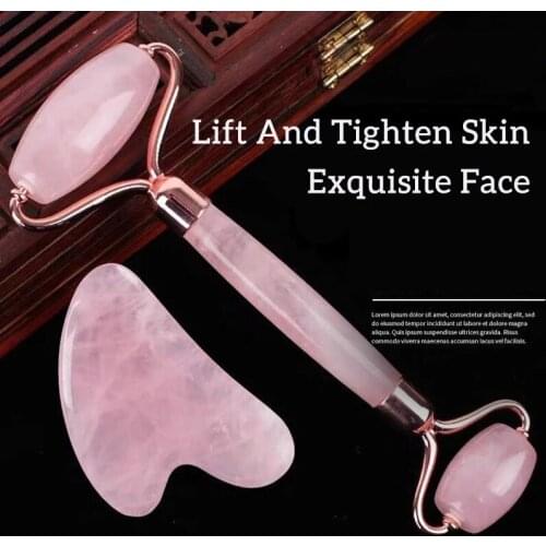 Rose Quartz Guasha Natural Jade Roller Face Microniddle Massager Roller Set Face Care Skincare Tools Anticellulite Pressotherapy