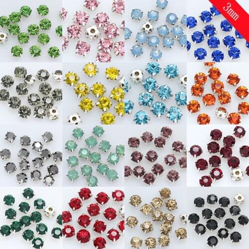 100Pcs 3MM All Colors Sew On Round Rhinestones For Needlework DIY Glass Crystals Stones Sewing On Clothes Wedding Dress Crafts