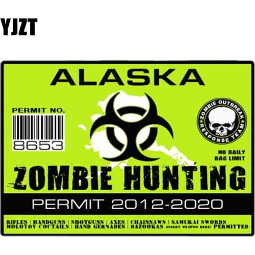 YJZT 10.2CM*7.1CM ZOMBIE HUNTING PERMIT Lnterest Decal Alaska Zombie Outbreak Response Team Reflective Car Sticker C1-7440