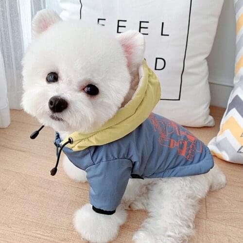 Colors-block Printed Warm Cotton Jacket Medium Small Dog Clothes Teddy Bichon Pomeranian Schnauzer Winter Pet Cats Dogs Clothing