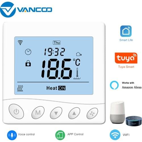 Tuya Wifi Alexa Programming Thermostat Voice Control Wireless Temperature Controller Touch Screen LCD Display Thermoregulator