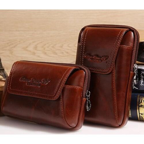 High Quality Genuine Leather trend Men Hip Bum Belt Purse Fanny Pack Waist Bag Pouch Cell Mobile Phone Pocket Cigarette Case