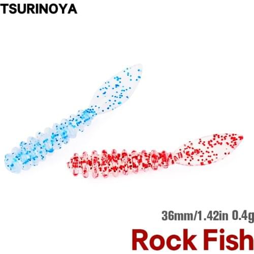 TSURINOYA 10pcs Soft Baits 36mm 0.4g Luminous Isca Artificial Soft Fishing Lure Ajing Rock 5 Colors Quality Worm Wobblers