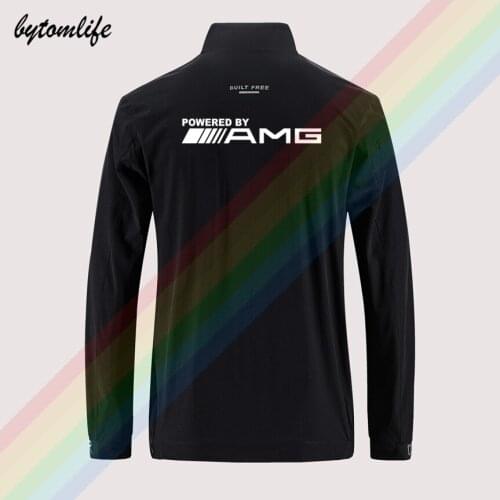 Powered By Amg Embroidered Slim Sport Jacket Mens Windbreaker Zipper Thin Jacket Mens Casual Back Printing Jacket Asian Size