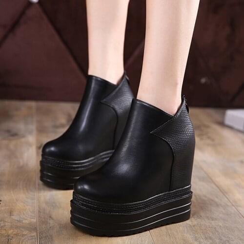 Four-season new Martin thick bottom and short boots 14CM super high heels muffin bottom womens with higher bare boots