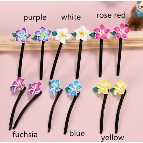 2pairs(4pcs/lot) Hawaiian Small Polymer Clay Plumeria Flower Hair Barrettes Clip Pins Grips For Girls Headdress Accessories