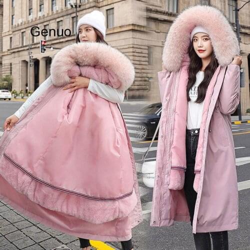 Winter Hooded Parkas Coat Womens Thick Big Faux Fur Collar Middle Long Coat Parka Coats Winter Plus Size Abrigo Femme 2020 New