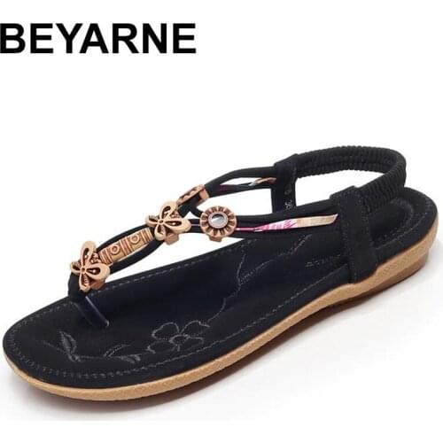 BEYARNE 2018 Fashion Women Sandals Summer Gladiator Shoes Ladies Bohemia Shoes Woman Comfort Beach Shoes Flat Sandals beige