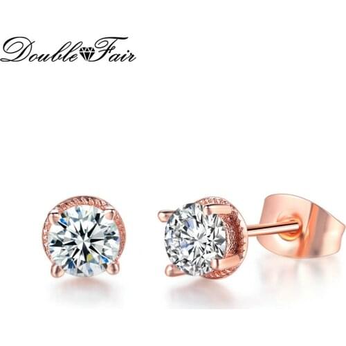 Double Fair Fashion New Zircon Crystal Stud Earrings For Women Wedding Gift Rose Gold Color Statement Earring Jewelry DFE859M
