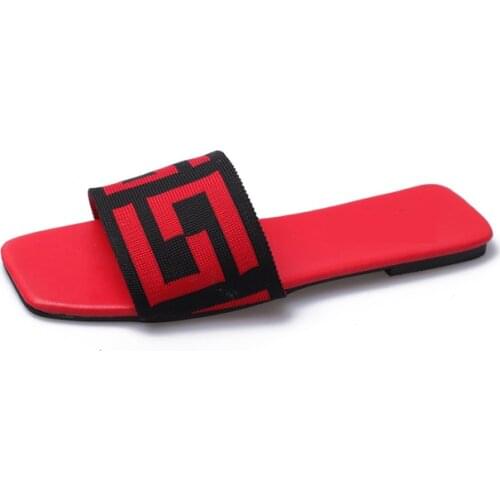 Women Chic Summer Breathable Knit Fabric Flat Slipper Slides Red Black