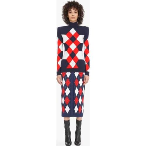 Free Shipping 2021 New High Quality luxurious Jacquard Long Sleeve Bandage coat Top&Skirt Two-Piece Suit Celebrity Party Sets