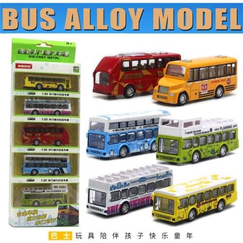 1:60 5pc/set Mini Model Pull back door open bus model set school bus model Car Bus Alloy Metal Toy Car For Kid Gifts