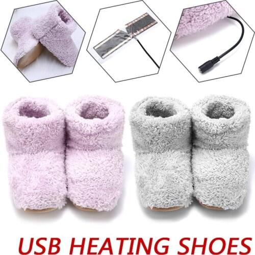 1 Pair USB Heated Shoes Heated Washable Warmer Feet Shoes Plush Warm Electric Slippers Ornament
