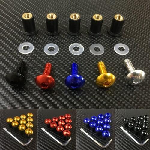 10Pcs Aluminum Motorcycle M5 x 16mm CNC Windscreen Windshield Screw Bolts Nuts Fastener Kit Motorbike Mounting