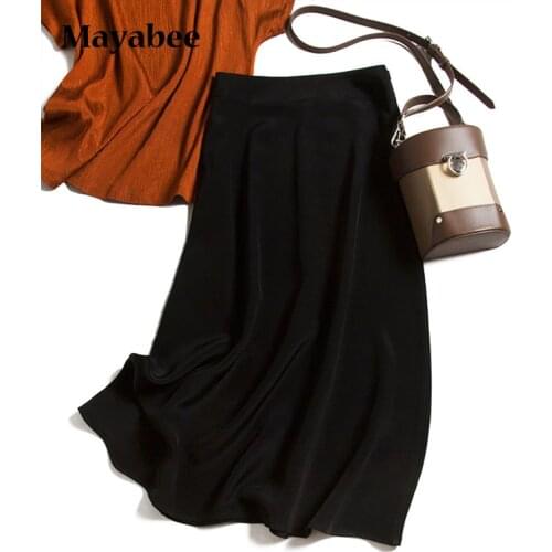 100% Silk Heavy Black Half-Length Skirt 30mmi Long Skirt Holiday Skirt Women Shuishun 2021 Spring Summer New