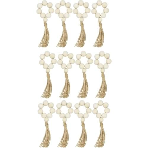 12Pc Farmhouse Beaded Wood Napkin Rings Housewarming Gift Table Setting Wedding Party Decor Accessories Napkin Holder