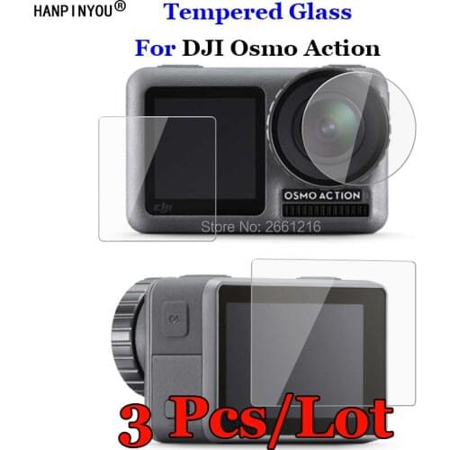 3 Pcs/Lot For DJI Osmo Action Sport Camera 9H 2.5D Camera Lens / LCD Screen Premium Tempered Glass Protector Film Accessories