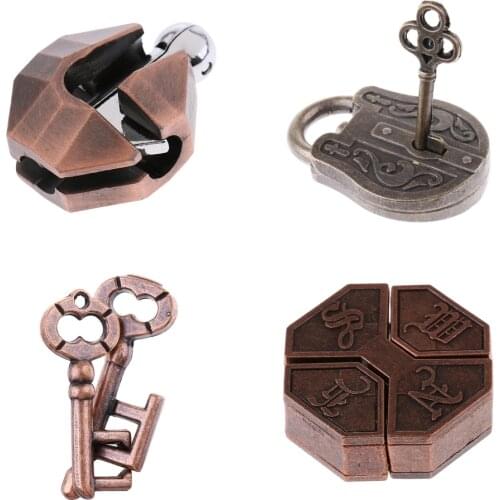 4pcs Chinese Lock Puzzle Metal Brain Teaser Puzzles IQ Test Toys for Adults Children Education Toys Intelligence Game