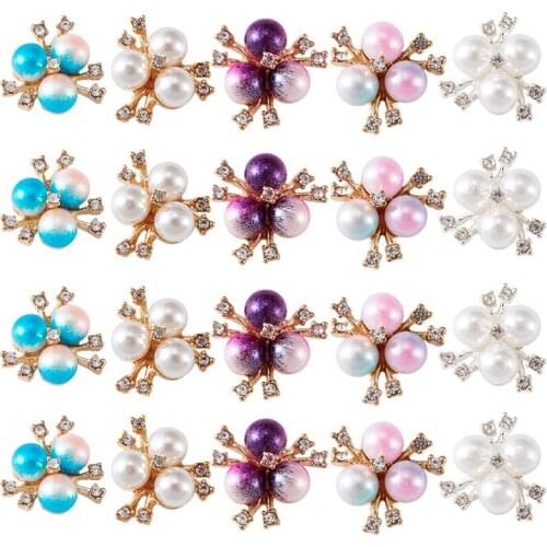 50pcs/set Flower Shape Alloy Cabochons with Crystal Rhinestone and Acrylic Imitation Pearl for Jewlery Making 19.5x19.5x8.5mm