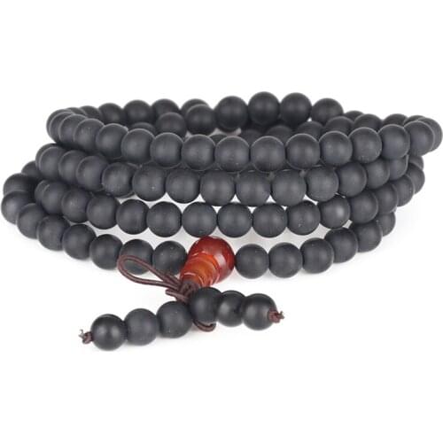 6mm Classic Black Matte Onyx Rock Lava Stone Beads Red Crystal Bead Charm 4 Layers Prayer Bracelet Necklace For Man Woman