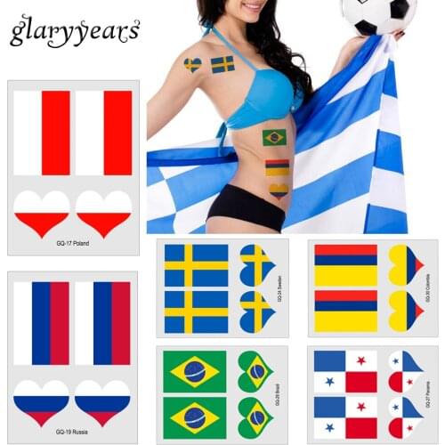 6cm*8cm glaryyears 10 Sheets Russia World 2018 Cup National Flag Tattoo for Soccer Football Games Fans Temporary Tattoo Stickers