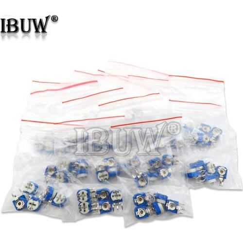 65PCS RM063 Trimmer Potentiometer Adjustable Resistor Kit 500R 1K 5K 10K 20K 50K 100K 200K 500K 1M RM-063 Variable Resistors