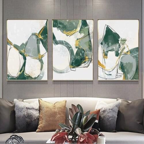 Abstract Green Gold Canvas Painting Fashion Abstract Poster Print Art Wall Picture for Living Room Cuadro Decorativo Tableaux