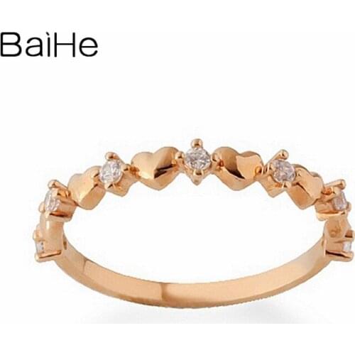 BAIHE Solid 18K Rose Gold 0.07ct H/SI Round Natural Diamonds Engagement Women Trendy Fine Jewelry Beautiful heart diamond Ring