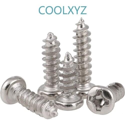 COOLXYZ Cross Round Head Tapping Electronic small screw Hardened PA Philips Pan Head Self Tapping Mini Screws M2M2.6M3 200pcs