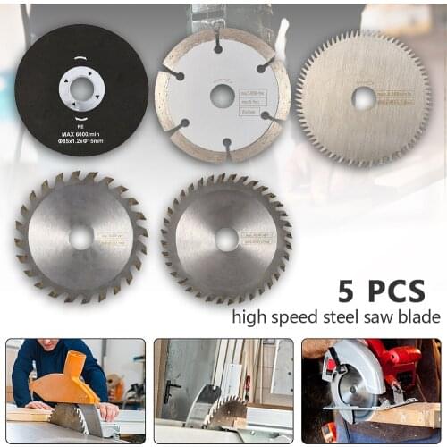 5pcs 85mm Saw Blade High-speed-steel Circular Rotary Blade Wheel Discs Mandrel for Tools Wood Cutting Saw Diamond Saw