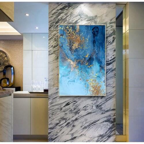 Decorative Painting Modern Light Luxury Simple Abstract Blue Sea and Golden Sand Nordic Wall Art Canvas Painting for Living Room