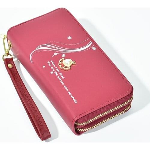 Factory Direct Wallet Female Simple Purse Women Long Wrist Double Zipper Large Capacity Mobile Phone Bag New Pearl Student
