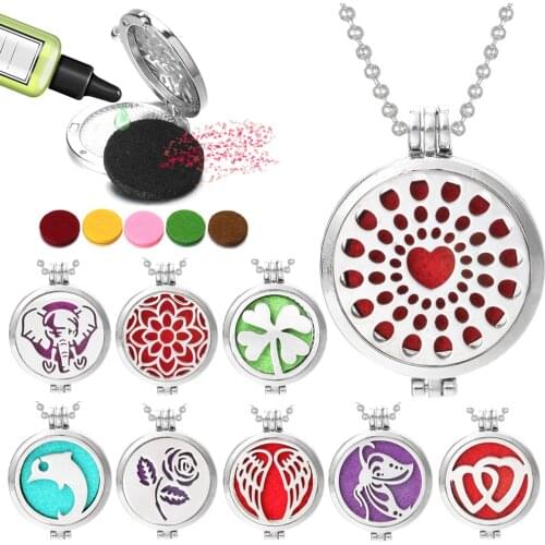 Heart Butterfly Flower Aromatherapy Necklace Stainless Steel Open Perfume Locket Essential Oils Diffuser Necklace Aroma Jewelry
