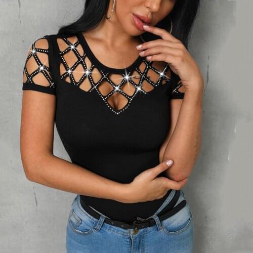 Summer new decoration body rivet mesh hollow leisure top