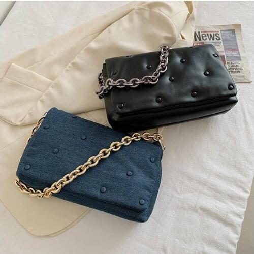 Hot New Womens Shoulder Bags 2021 Denim Quality Thick Metal Chain Shoulder Purses And Handbag Women High capacity Clutch Bags