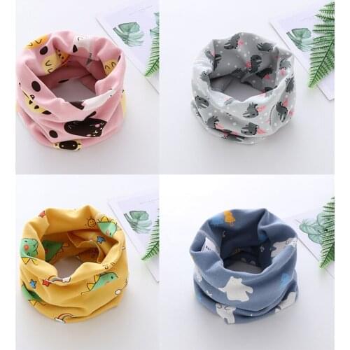 Cartoon Baby Scarf Autumn Winter Warm Kids Girl Boy Scarves Dinosaur Bear Printed Cotton Children O Ring Neck Collar