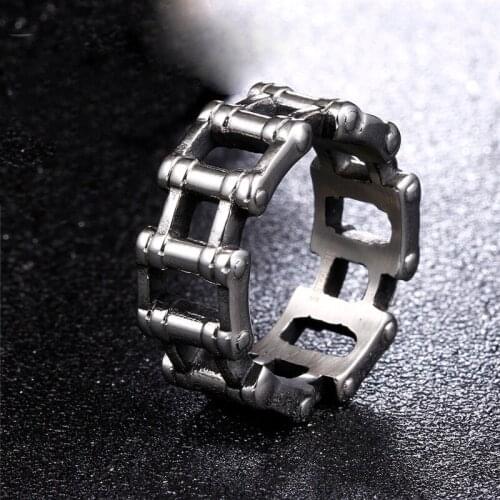 Hop Men Ring Motorcycle Biker Bicycle Chain Stainless Steel Wedding Brands Spinner Rock Male Jewelry