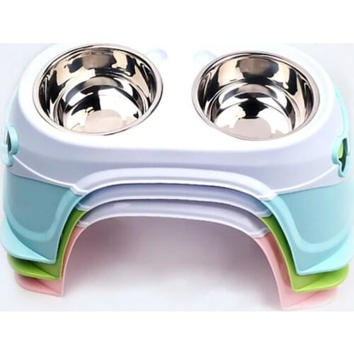 New Pet Feeding Bowl Protective Spine Stainless Steel Food Bowl Cat and Dog Heightened Drinking and Eating Dual-Use Dining Table