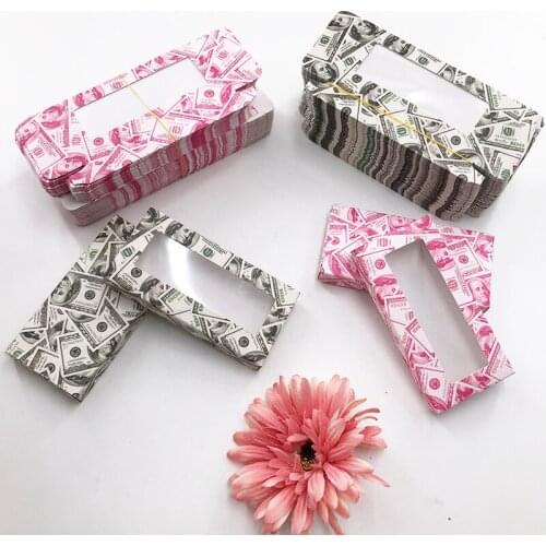 Wholesale False Eylashes Pink Money Packaging Box Custom Logo 3D Mink Lashes Empty Lash box Holography Boxes